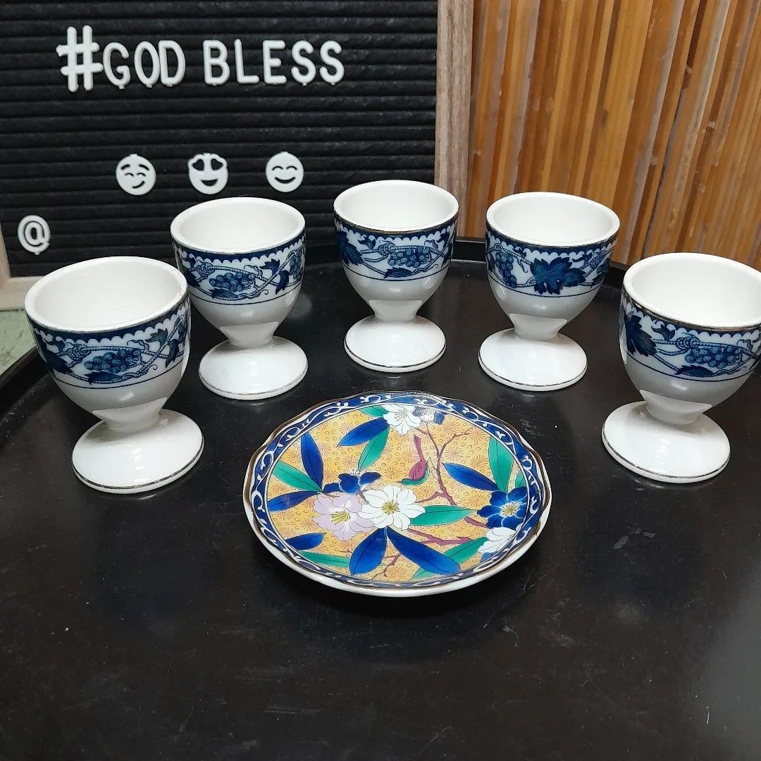 5pcs Vintage Double Phoenix Egg Cup with Blue Lining (Category: Dinnerware & Cutlery) located in Malolos. Submitted by jestrelita (Listing ID 1244121271, Image 2). Description: 5pcs Vintage Double Phoenix Egg Cup with Blue Lining P1500 all - made in japan - oven proof stoneware - white footed base with blue design - good condition 🇯🇵🏯👘👺🗾🍱🎎🍜🍙.