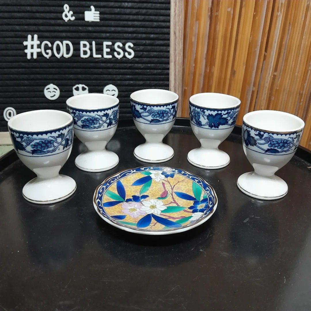 5pcs Vintage Double Phoenix Egg Cup with Blue Lining (Category: Dinnerware & Cutlery) located in Malolos. Submitted by jestrelita (Listing ID 1244121271, Image 1). Description: 5pcs Vintage Double Phoenix Egg Cup with Blue Lining P1500 all - made in japan - oven proof stoneware - white footed base with blue design - good condition 🇯🇵🏯👘👺🗾🍱🎎🍜🍙.