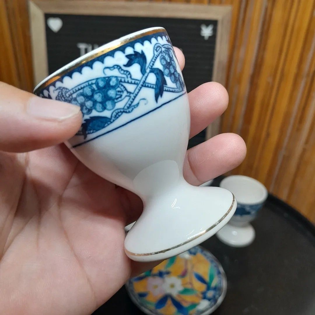 5pcs Vintage Double Phoenix Egg Cup with Blue Lining (Category: Dinnerware & Cutlery) located in Malolos. Submitted by jestrelita (Listing ID 1244121271, Image 3). Description: 5pcs Vintage Double Phoenix Egg Cup with Blue Lining P1500 all - made in japan - oven proof stoneware - white footed base with blue design - good condition 🇯🇵🏯👘👺🗾🍱🎎🍜🍙.