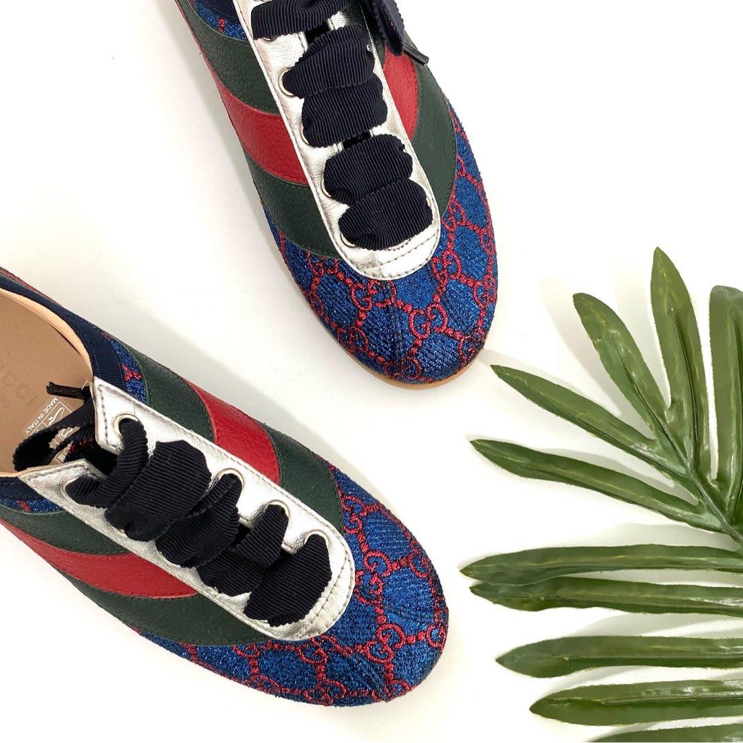 Authentic Gucci Falacer Lurex GG Leather Sneaker