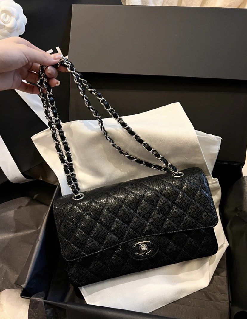 全新正貨Chanel classic flap bag medium ｜cf 黑銀牛full set 有單有