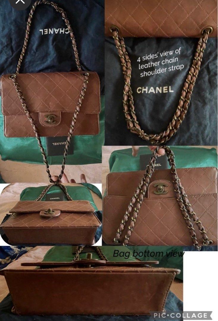 Authentic Chanel vintage quilted leather front- flap logo Chain strap  Shoulder Handbag, Everything Else on Carousell