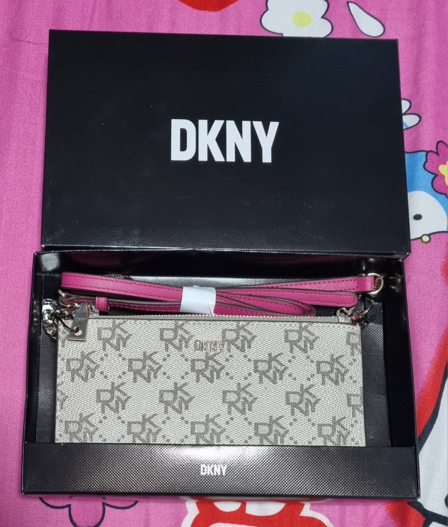 Authentic DKNY Monogram Wallet on Chain (Black Pink), Luxury