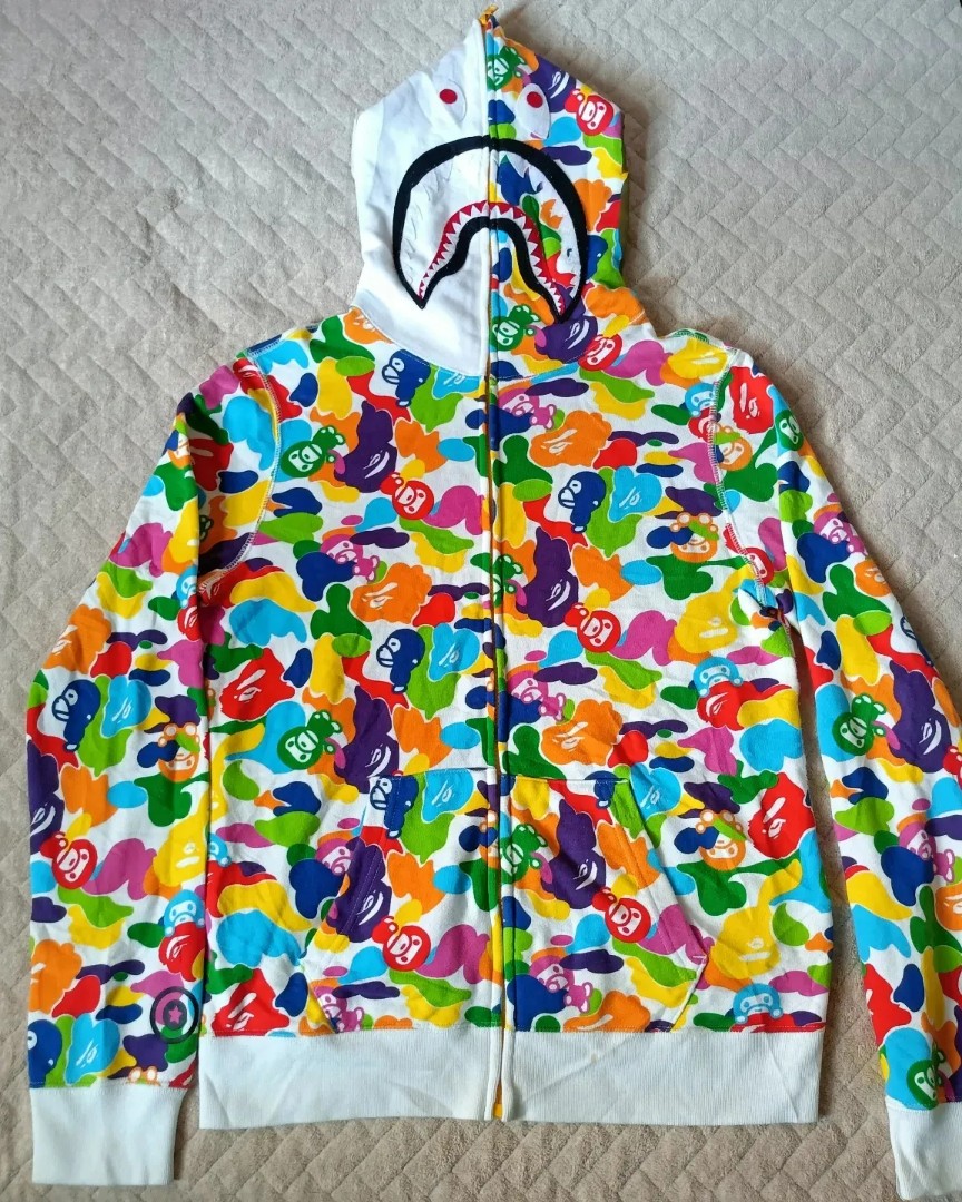 Bape x baby milo rainbow camo shark zip up hoodie Women s