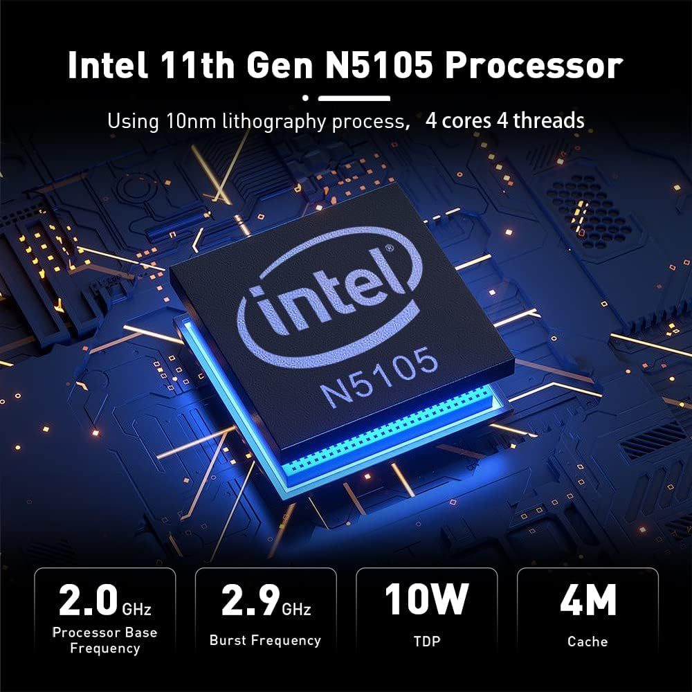 Beelink U59 Pro Mini PC Intel 11th Processor N5105 (4C/4T, Up to 2.9Ghz),  8G DDR4 500G SSD Mini Computer W11 Pro, Support Dual LAN/Dual HDMI/WiFi 5/BT  4.0/Type-C for Home/Office (U59 N5105 (8+500)),