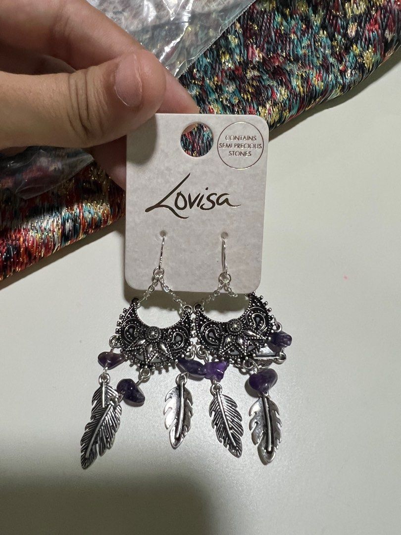 Lovisa Earrings with feathers, stones, and tassel drop