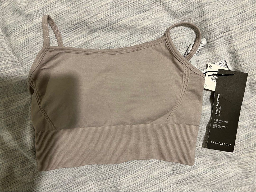 Brand New with tags, Oysho Light Support Yoga Bra, Brown beige, Size XS,  Women's Fashion, Activewear on Carousell