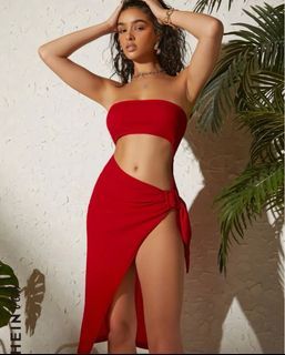 CAY Cut Out Knot Side Split Thigh Tube Dress