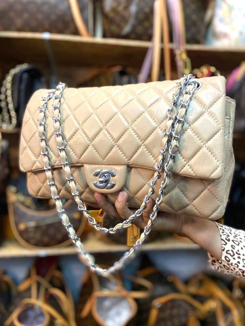 CHANEL CLASSIC FLAP CREAM TWO WAY BAG, Luxury, Bags & Wallets on Carousell