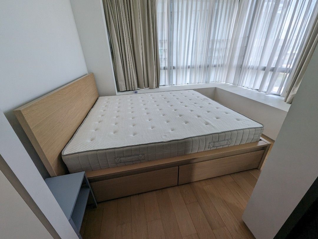 Reduced Clearance Ikea Malm and King mattress Vatnestrom, Furniture