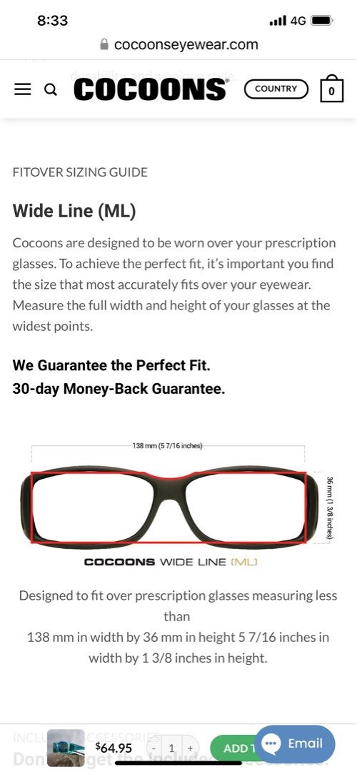 Cocoons sunglasses size chart sales