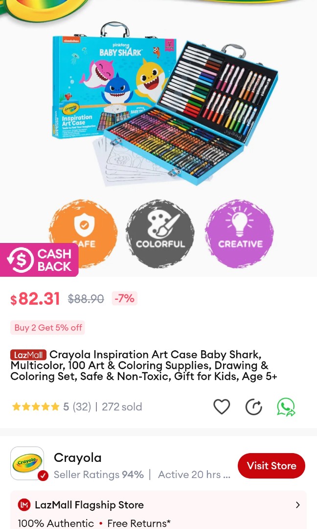 Crayola Baby Shark Art Set, Washable Art Supplies, 50 Pieces