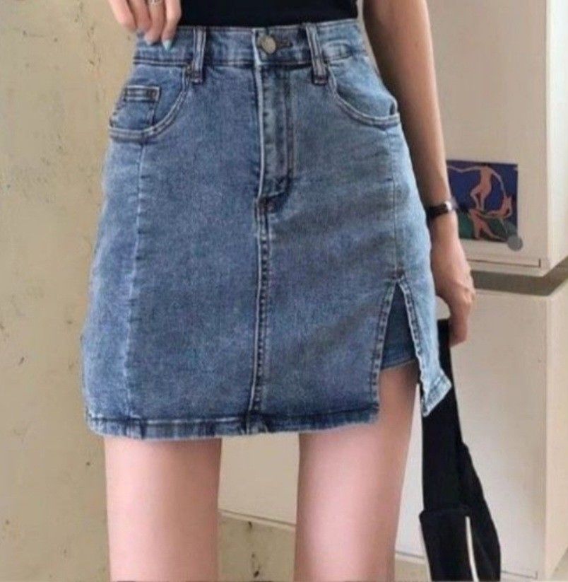 High waist palda maong sales