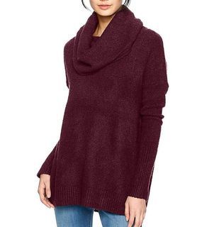 DKNY Jeans Deep wine purple acrylic nylon wool cowl neck long sleeve knit tunic blouse