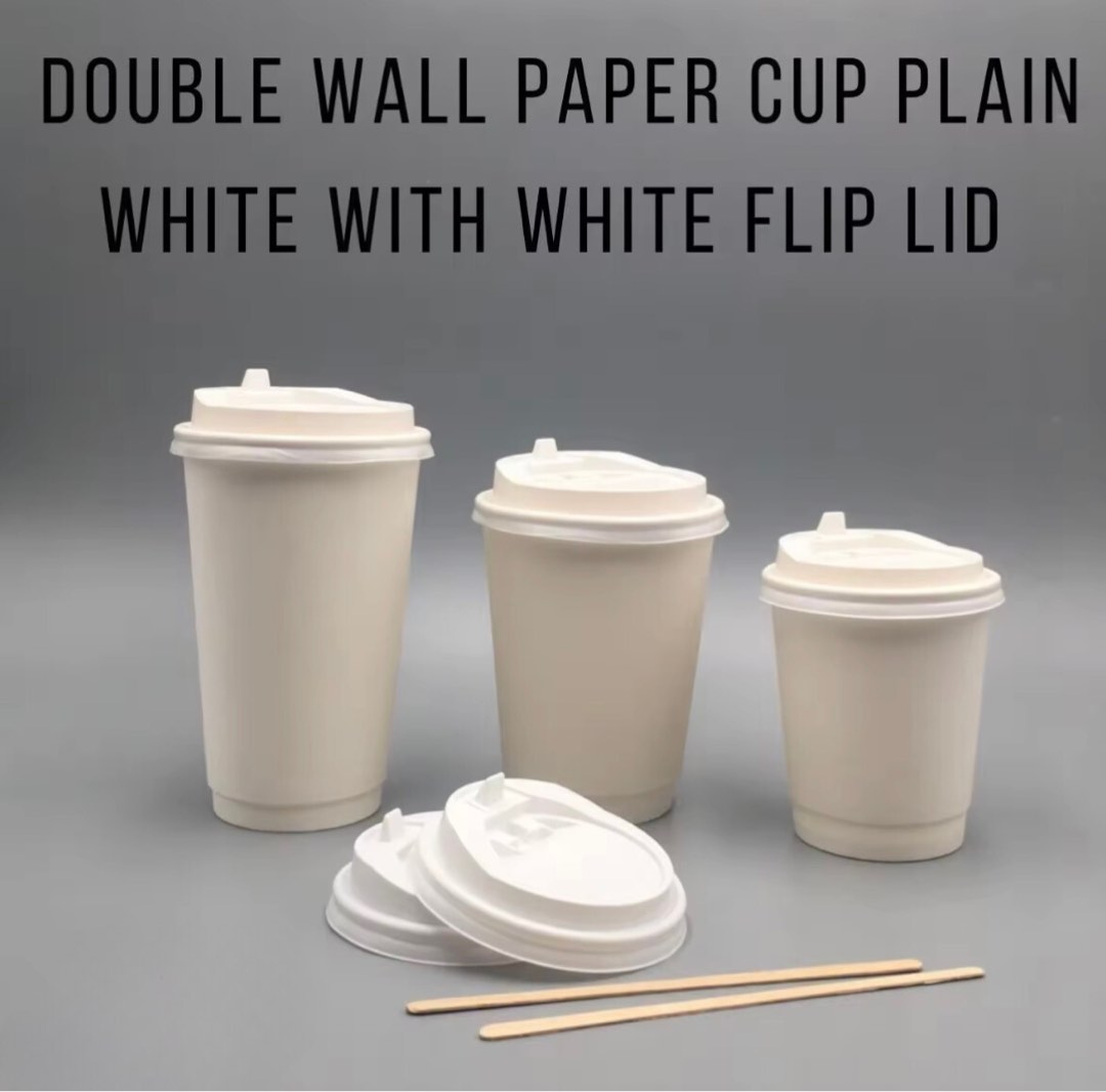 Double Wall Paper Cup Plain White with White Flip Lid 20pcs - 12oz ...