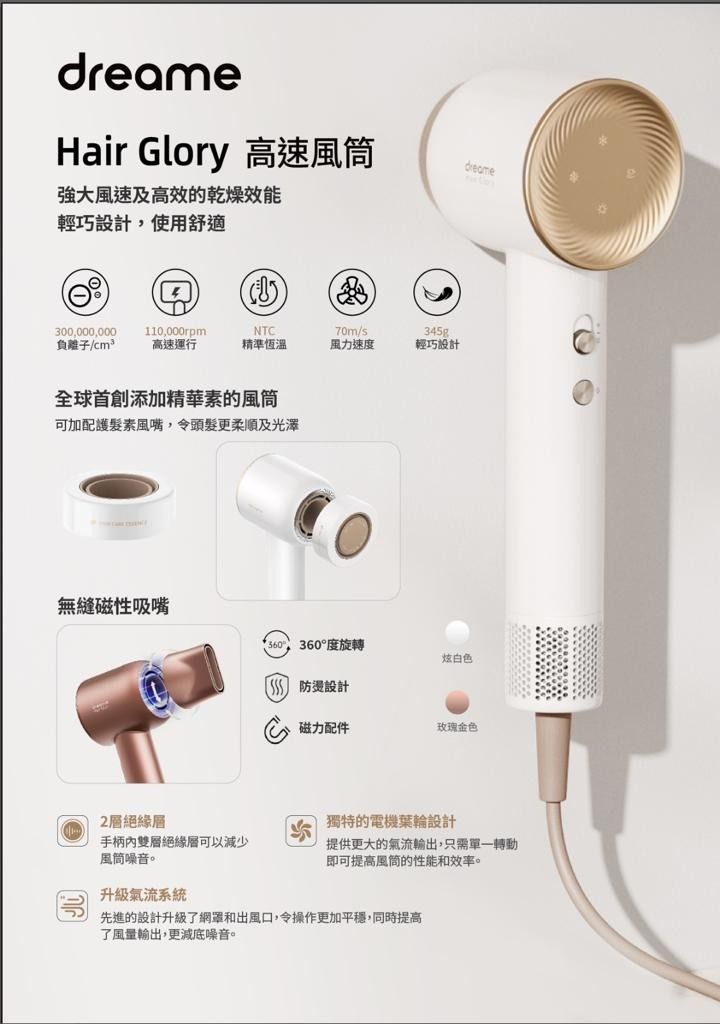 Dreame 追覓Hair Glory 負離子風筒AHD6A, 家庭電器, 其他家庭電器- Carousell