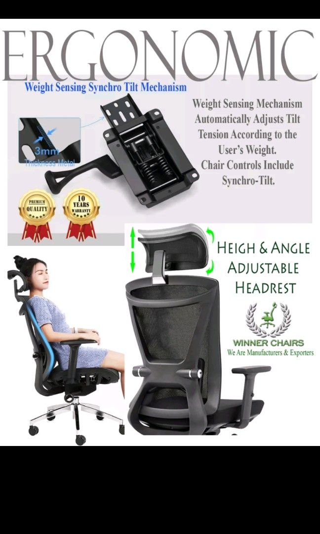 Gaming Kerusi Pejabat Ergonomic office chair, Furniture & Home Living