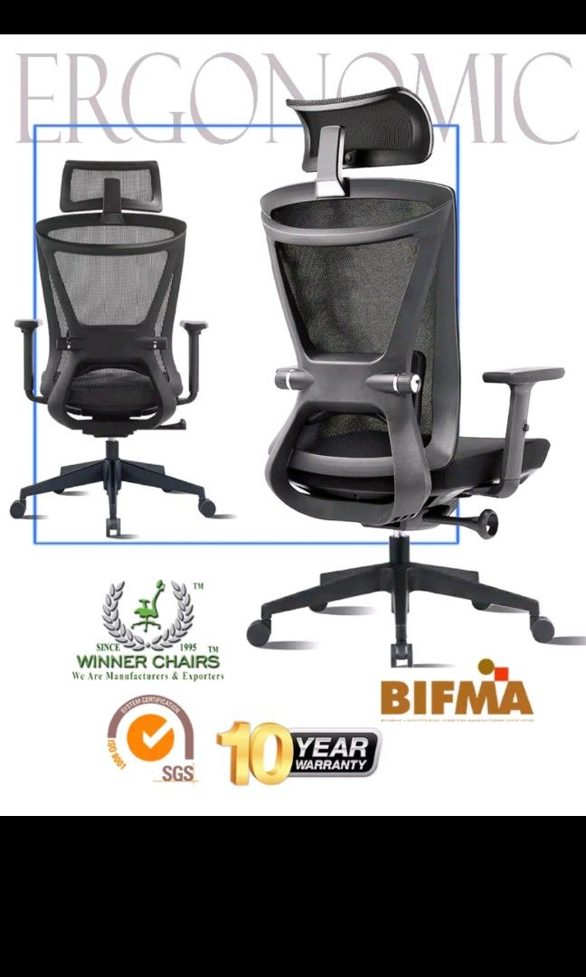 Gaming Kerusi Pejabat Ergonomic office chair, Furniture & Home Living