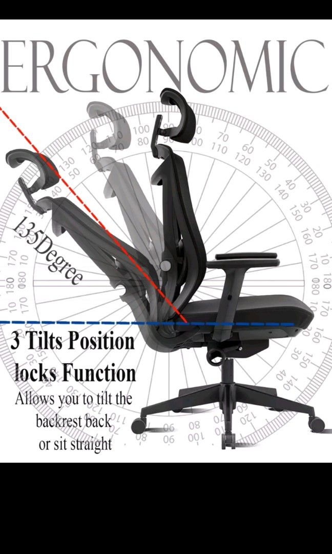 Gaming Kerusi Pejabat Ergonomic office chair, Furniture & Home Living