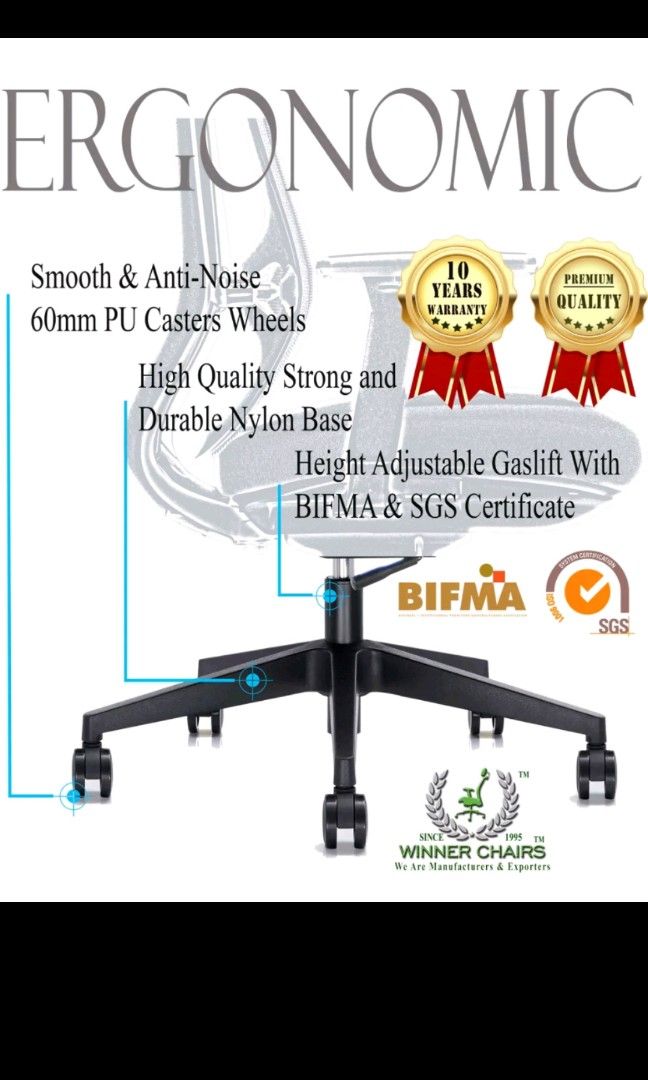 Gaming Kerusi Pejabat Ergonomic office chair, Furniture & Home Living