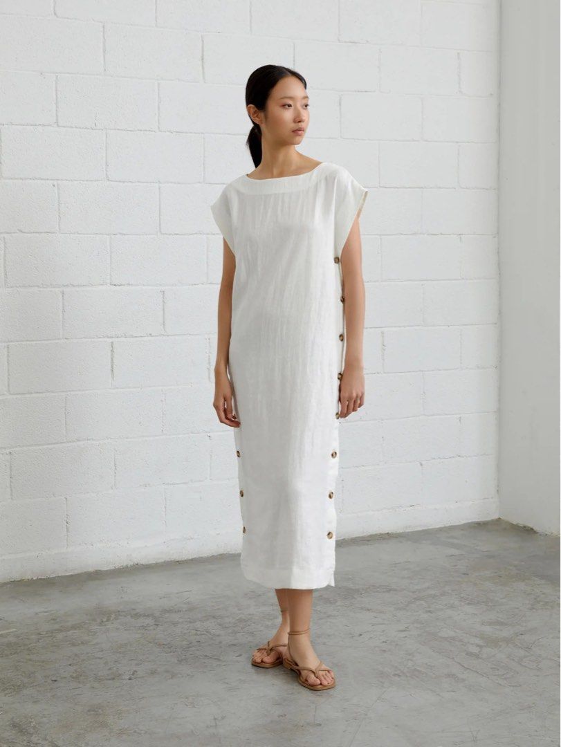 Maxi white cheap linen dress