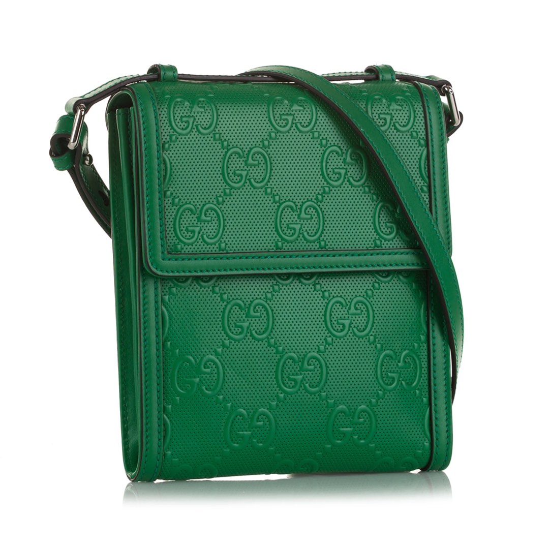 Gucci Green Flap Crossbody Bag GG Embossed Perforated Leather Limited Edition