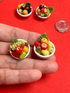 Handmade Miniature Fruits on bowl, clay.
