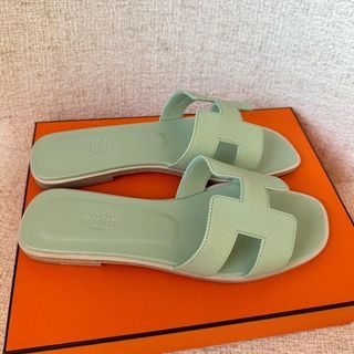 Hermes, Shoes, New Hermes Oran Shearling Teddy Sandals In Vert Deau Sea  Green Size 38