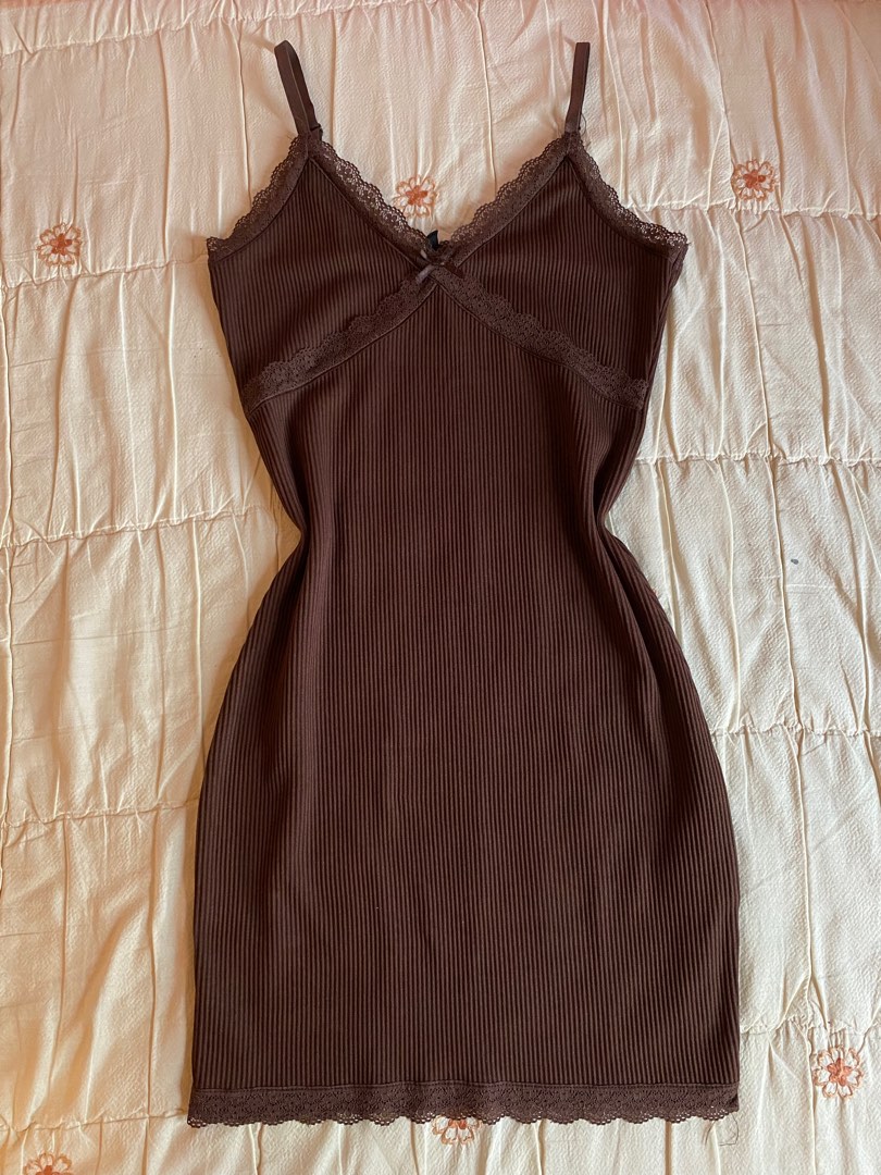 h&m brown slip dress Brown Slip Satin Midi Dress – Gabi Swimwear main image 0