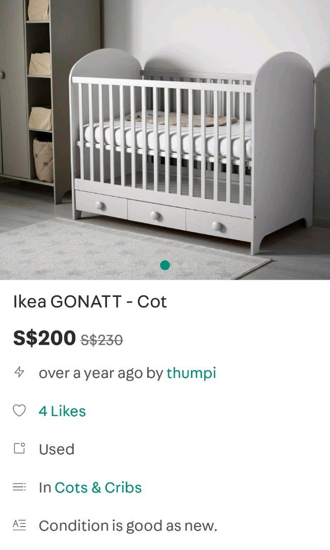 IKEA GONATT Baby Cot Crib, Babies & Kids, Baby Nursery & Kids Furniture, Cots & Cribs on Carousell