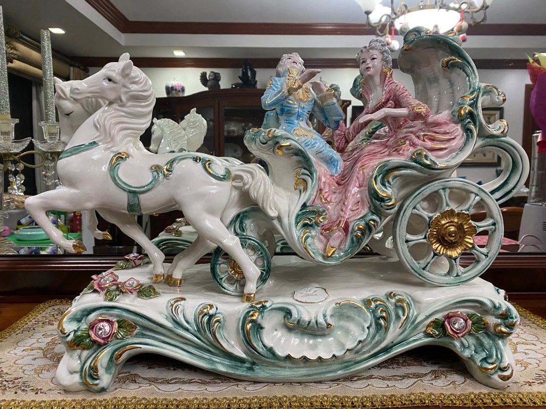 Imported Horse Drawn Carriage Capodimonte with Swarovski Crystals on