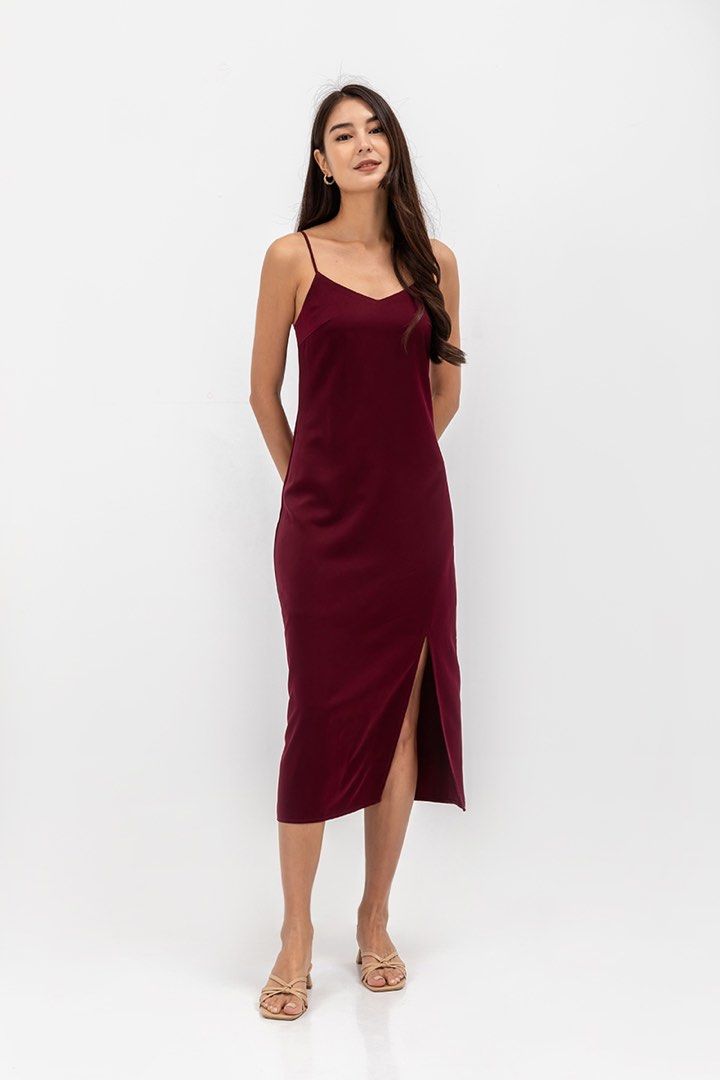 Red slip discount midi dress