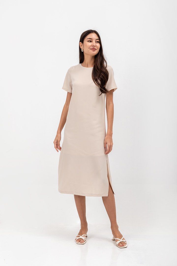 Love Bravery SHAILENE SIDE SLIT MIDI DRESS Oat Size M Women s