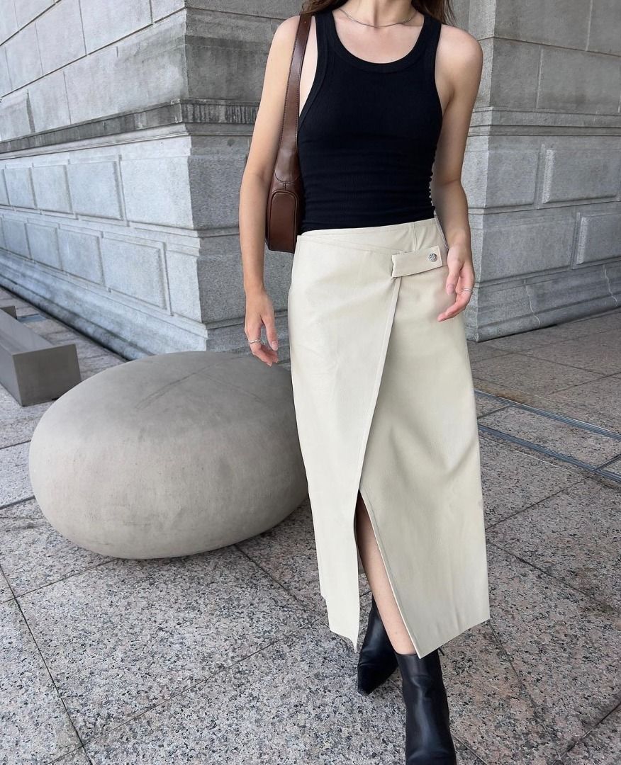 Off White Leather Skirt