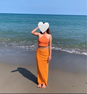 Orange Halter Top & Knitted Maxi Skirt