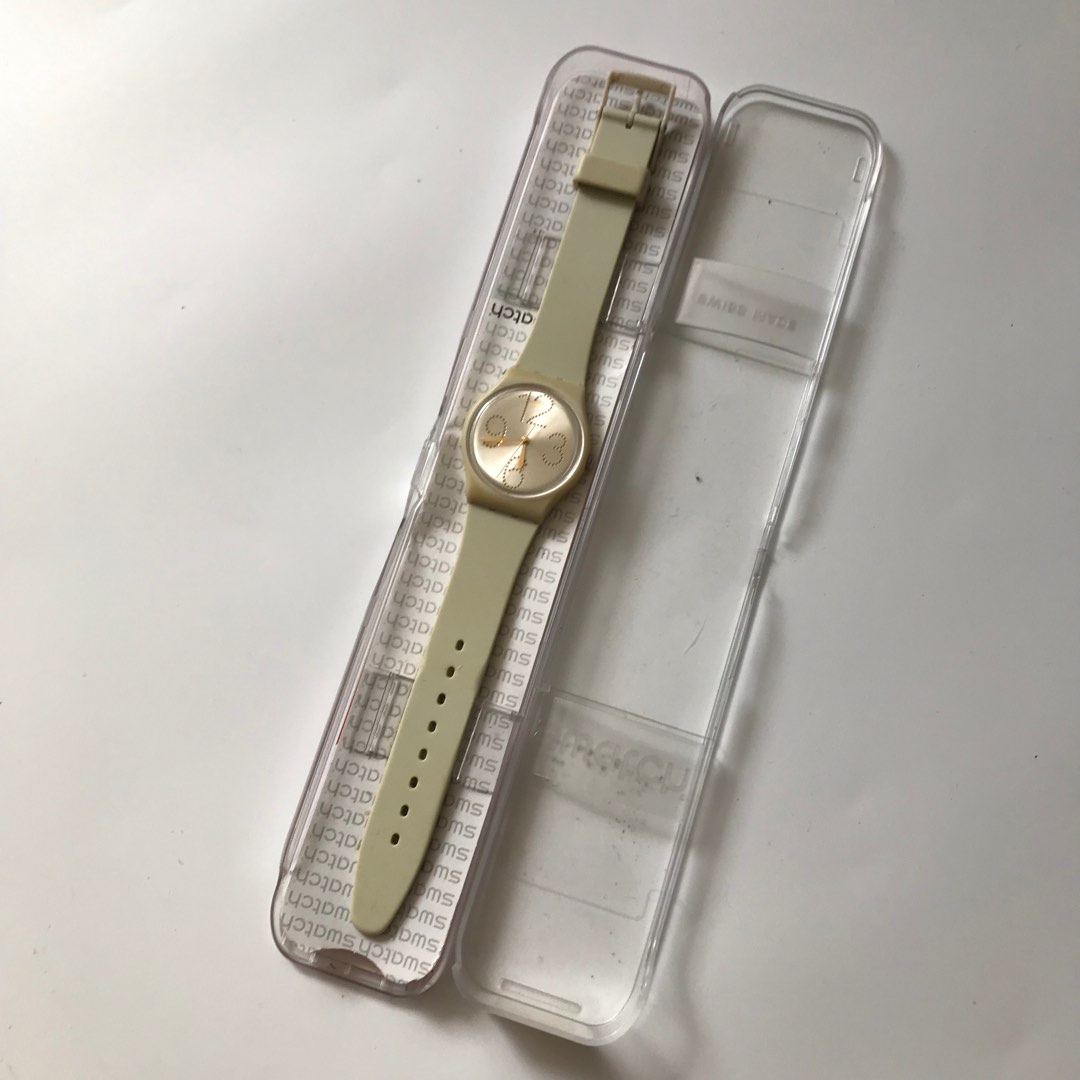Original Swatch Gent Sheerchic GT107 Beige Silicon Strap Watch