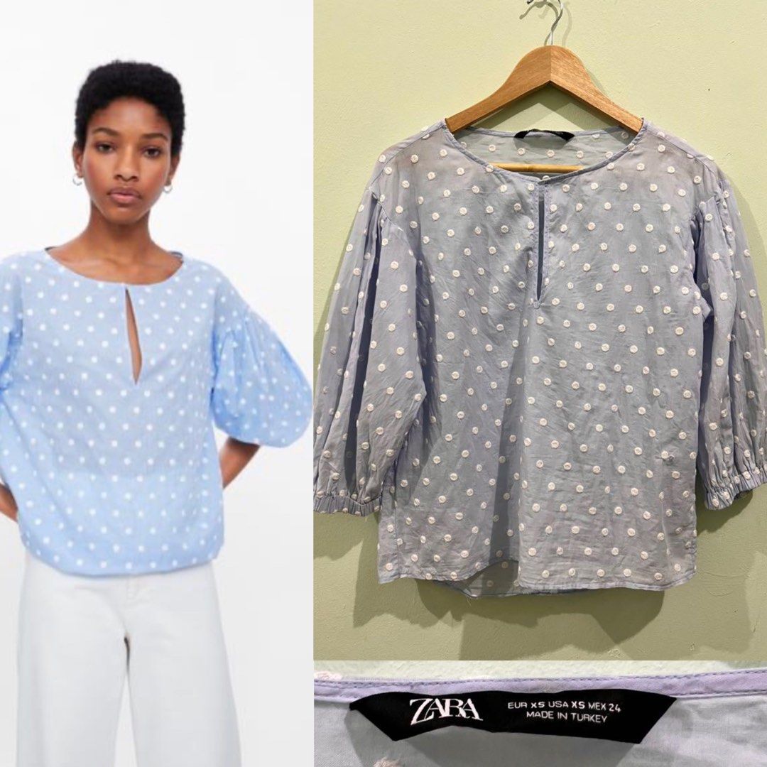 Original Zara Embroided Polkadot Top Women s Fashion Tops