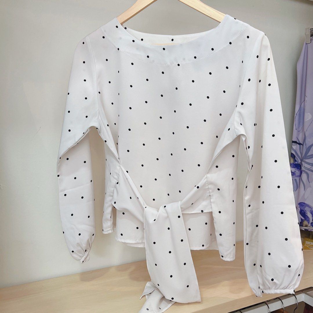 Zara Polka dot blouse, Women's Fashion, Tops, Blouses on Carousell