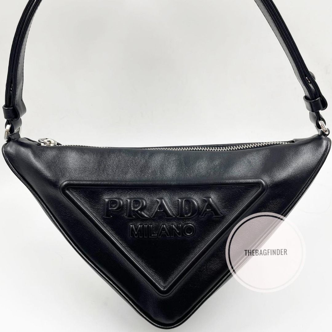 Prada Black Grace Lux Leather Triangle Crossbody Bag 1BH190