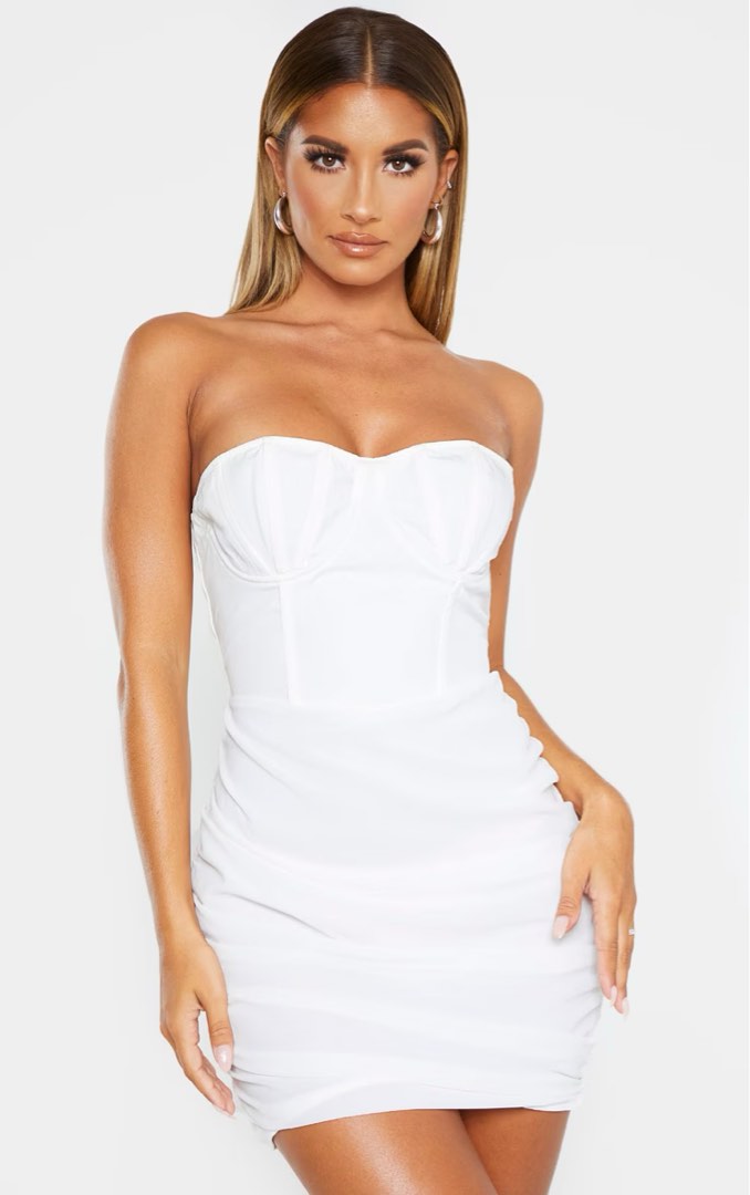 White bandeau bodycon dress hot sale