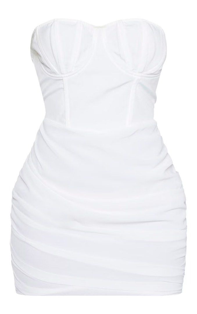 white bandeau binded cup detail ruched bodycon dress Pretty Little Thing White Bandeau Binded Cup Detail Ruched Bodycon Dress  XS, Women's Fashion, Dresses & Sets, Dresses on Carousell