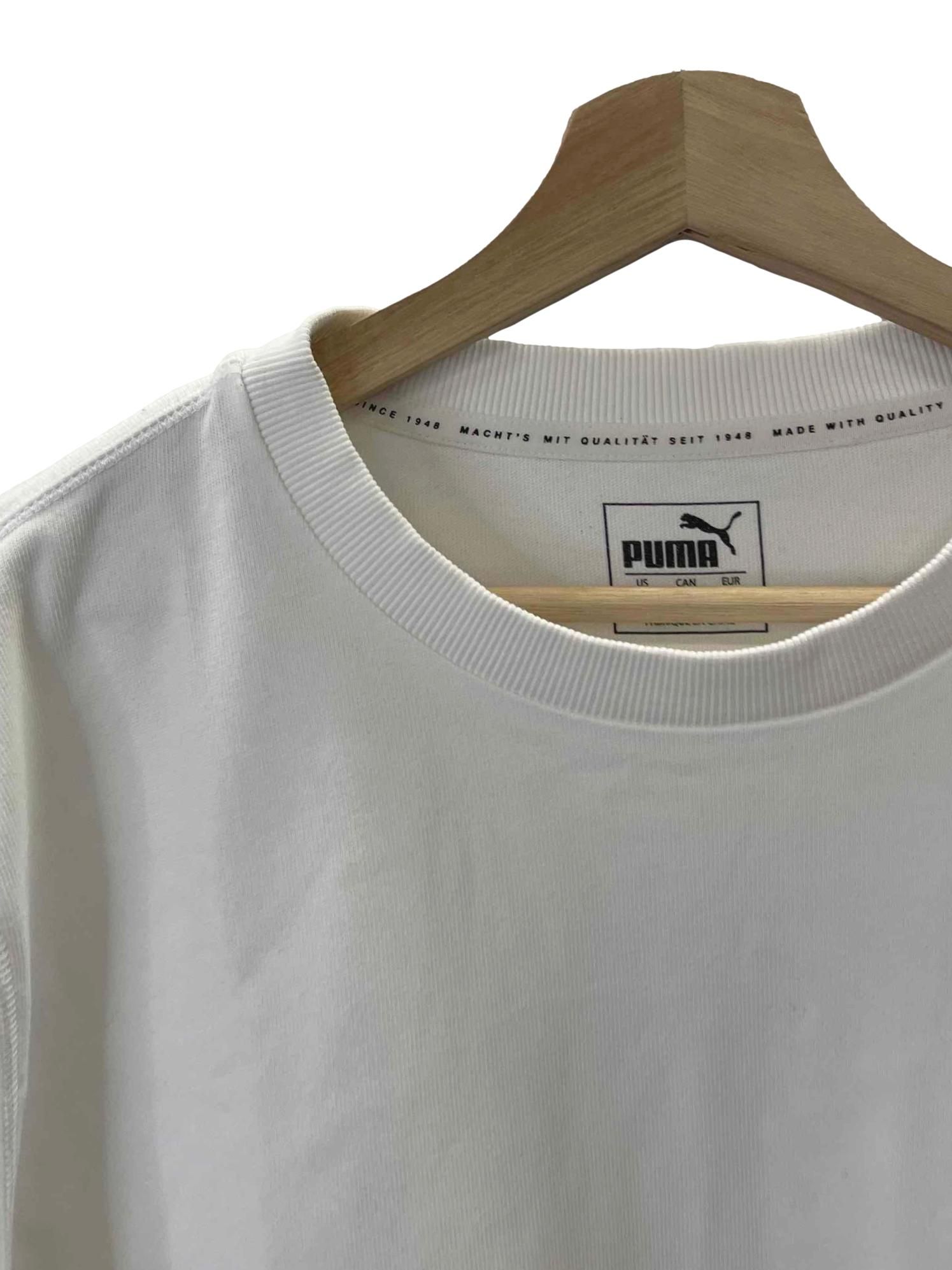 Puma White Round Neck Top with Gold Embroidered Logo Men s
