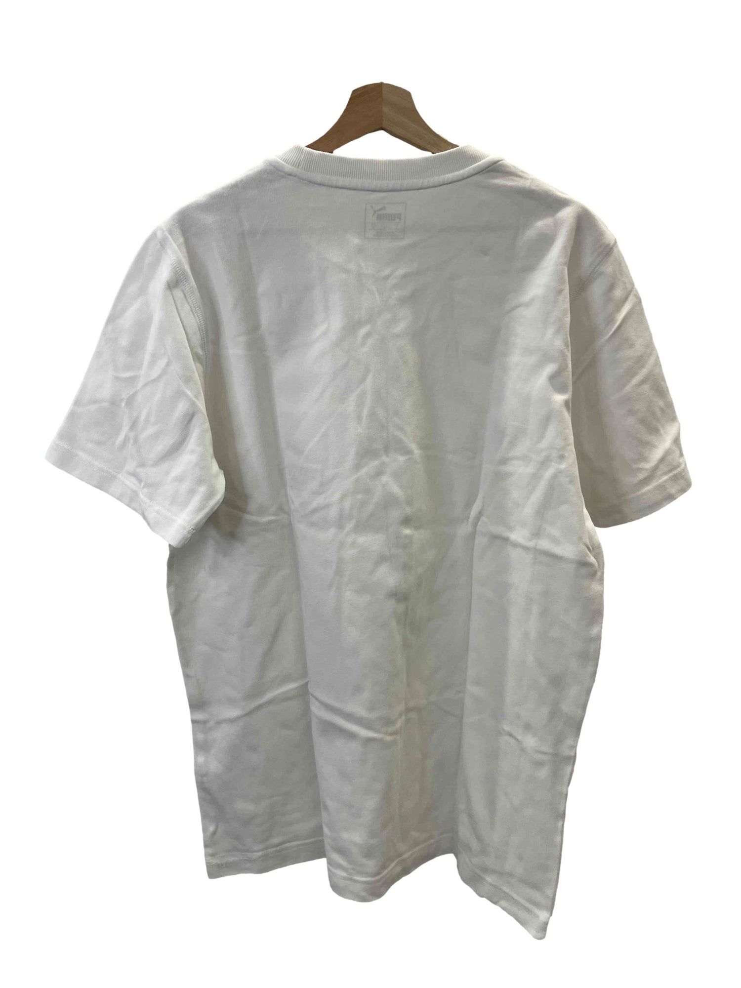 Puma White Round Neck Top with Gold Embroidered Logo Men s