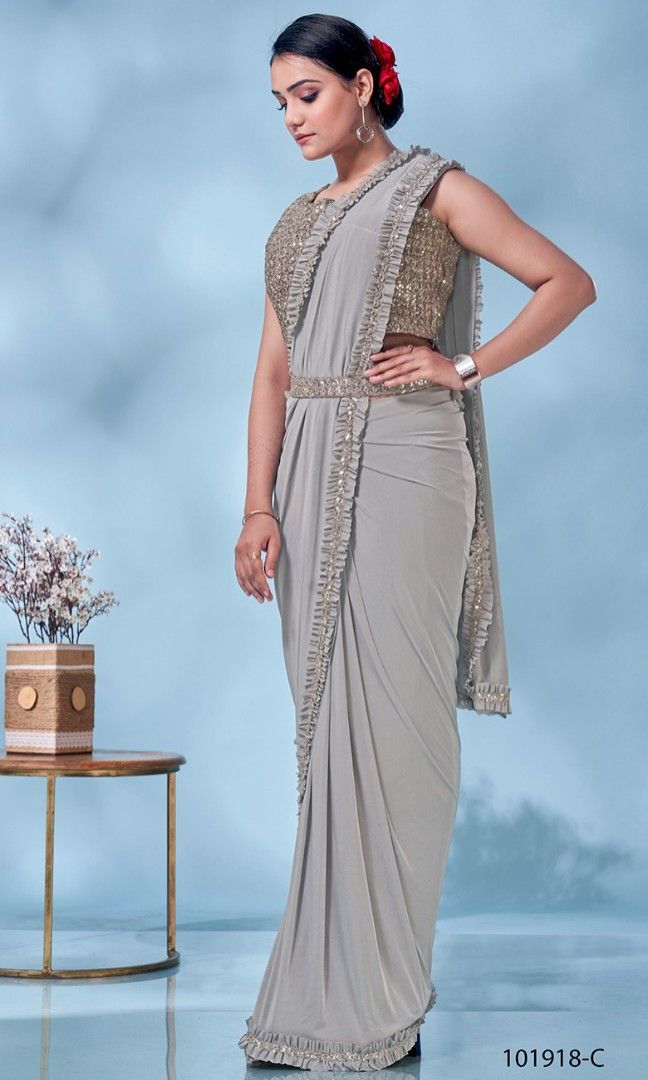 Readymade pre stitched best sale saree