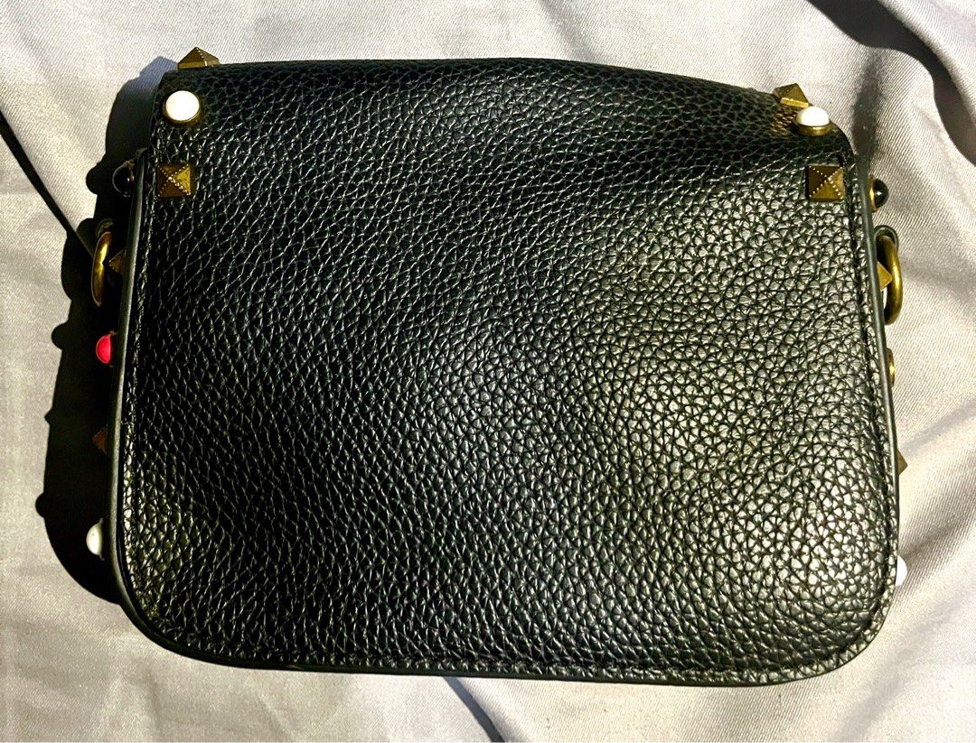 Rhinestones Black Leather Sling Bag on Carousell