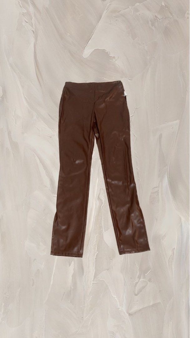 Shein Brown Leather Pants on Carousell