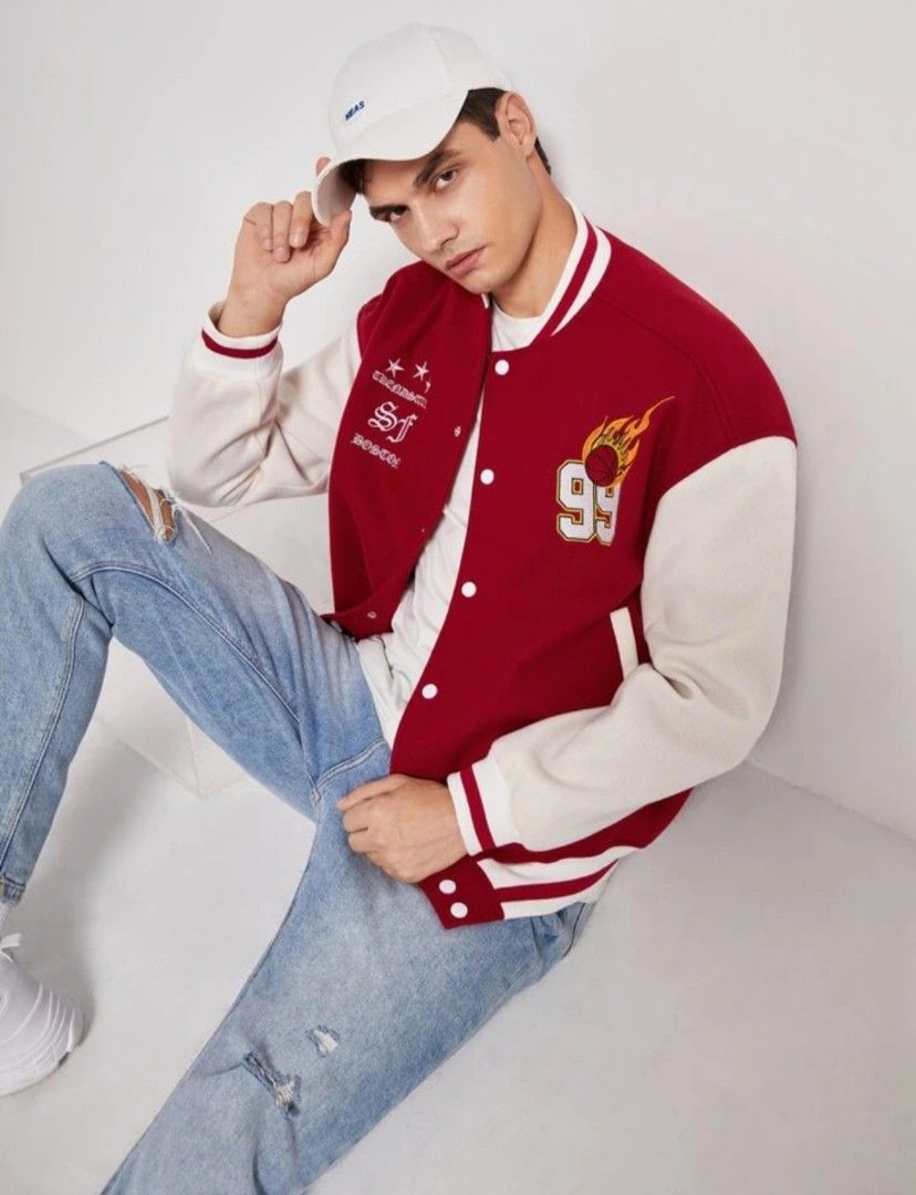 Red Baseball Jackets Men Hip Hop Streetwear Letter Embroidery