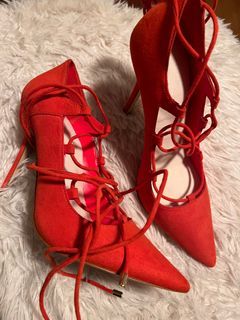 Size 5 Red Tie Up Lace Heels