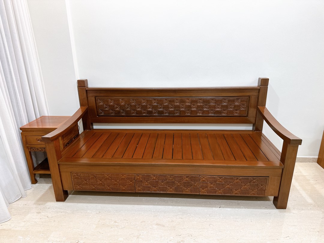 Solid Teak Wood Sofa bed, Furniture & Home Living, Furniture, Sofas on Carousell