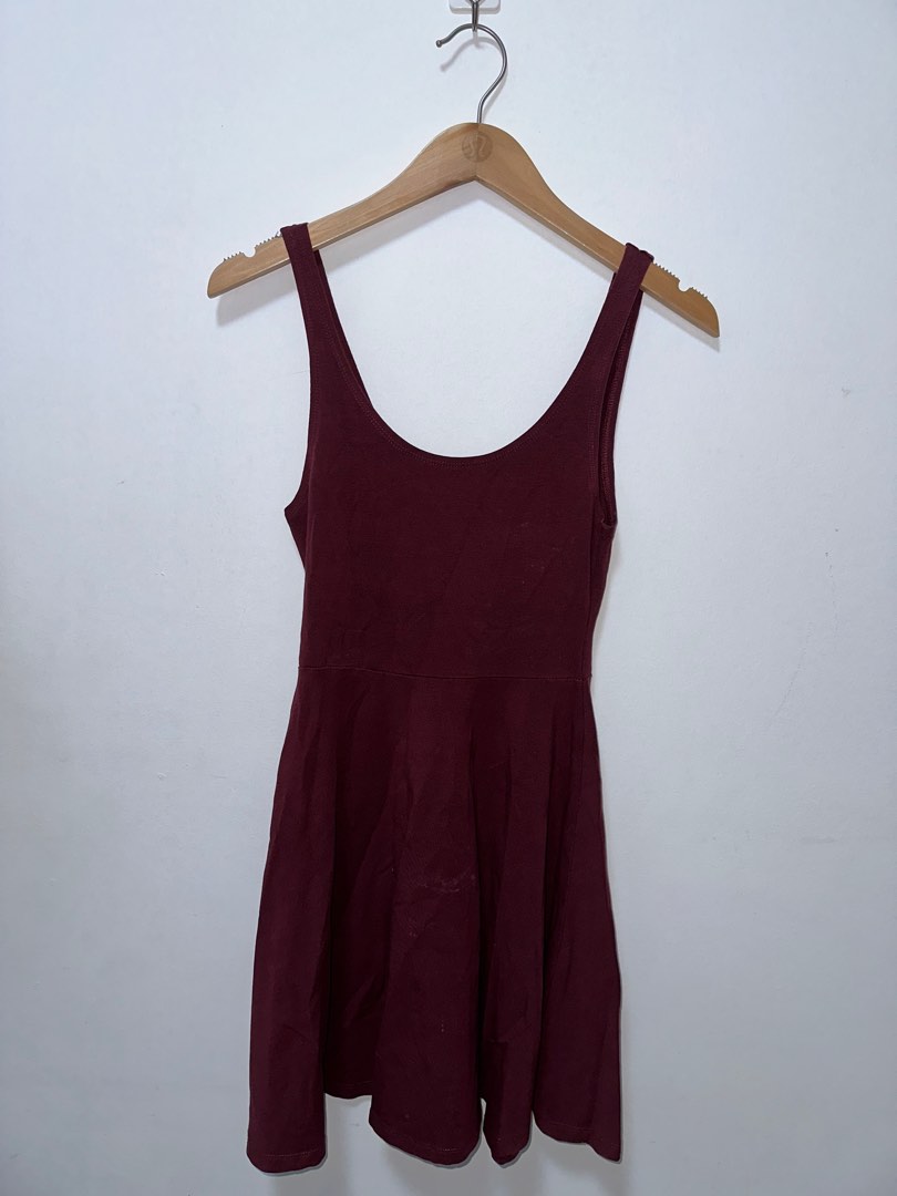 TOPSHOP Maroon flared dress Women s Fashion Dresses Sets